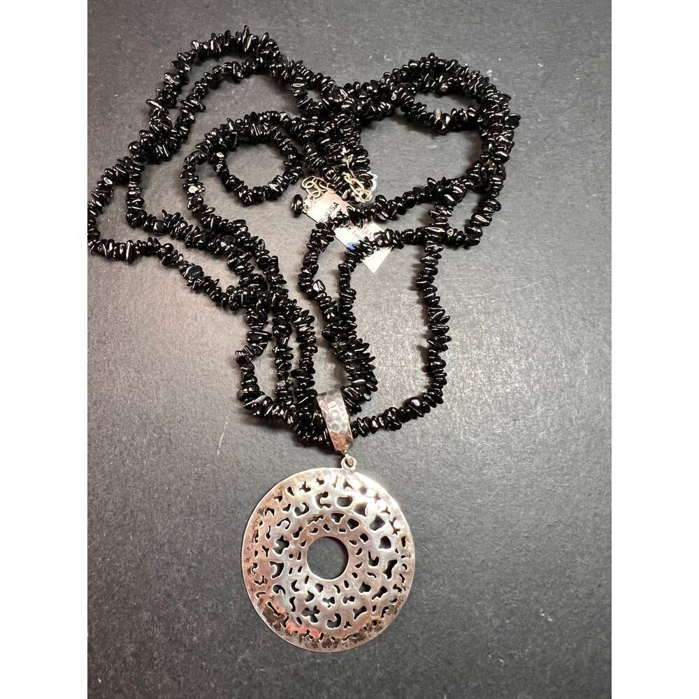 NEW Black tourmaline multi strand sterling silver necklace